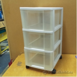 Plastic White 3 Clear Drawer Rolling Storage